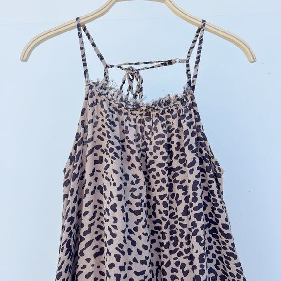 Sundry Leopard Maxi Dress Strappy Driftwood Cheetah Cotton Midi Pockets XS - Picture 4 of 11